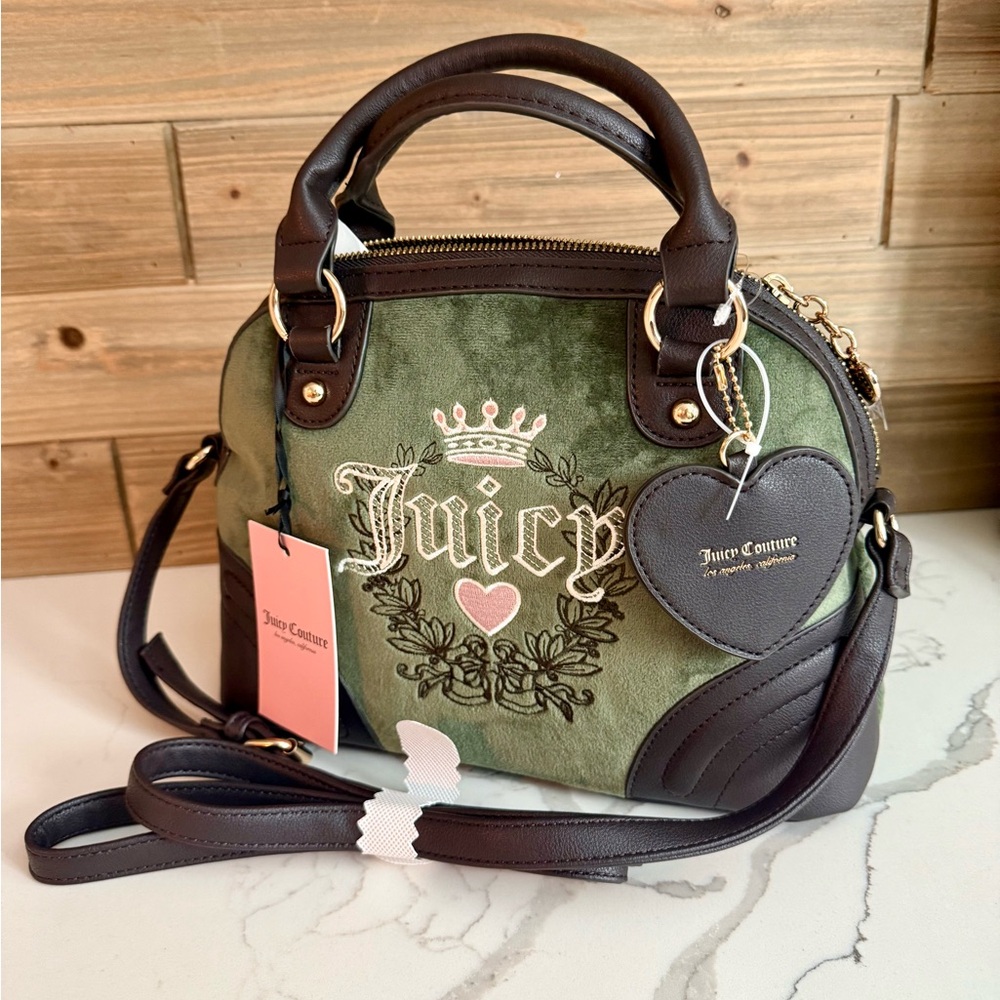 Juicy Couture NWT Beautiful Green Velour Heritage Dome Satchel Purse (P155)